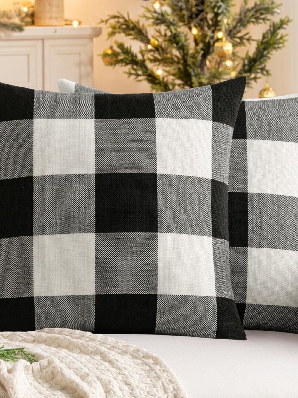 Halloween Plaid Pillow Covers Fall 18x18 Black and White Pack of 2